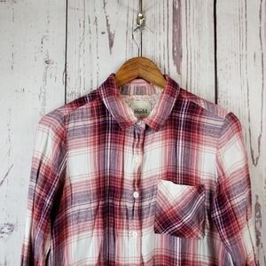 Mudd Button Down Shirt Juniors Size Medium Plaid Long Sleeve Cotton Red